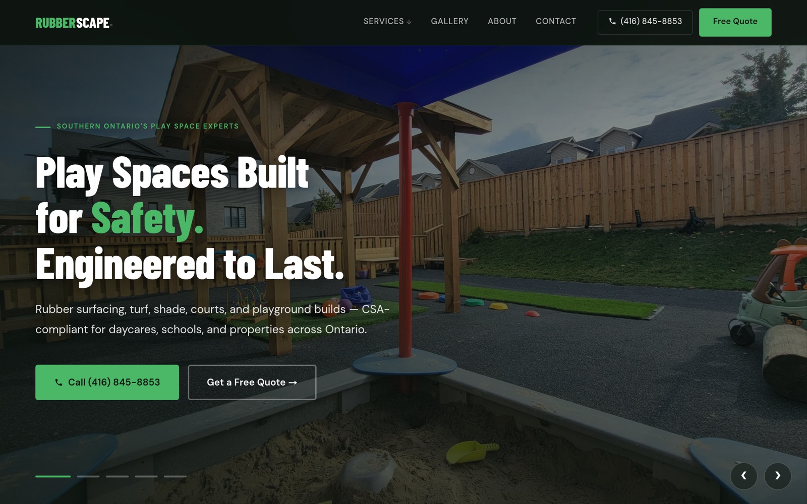 Rubberscape website with clear call and quote actions